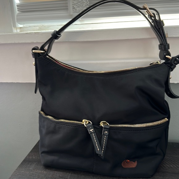 Dooney & Bourke Handbags - Dooney & Bourke nylon medium pocket Hobo Bag in black and pink EUC